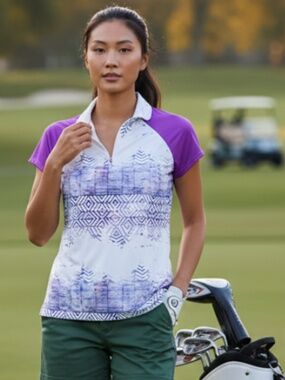 New SwingDish Polo Shirt Top Sz XS Golf Tennis Pickleball Purple White 1/2 Zip